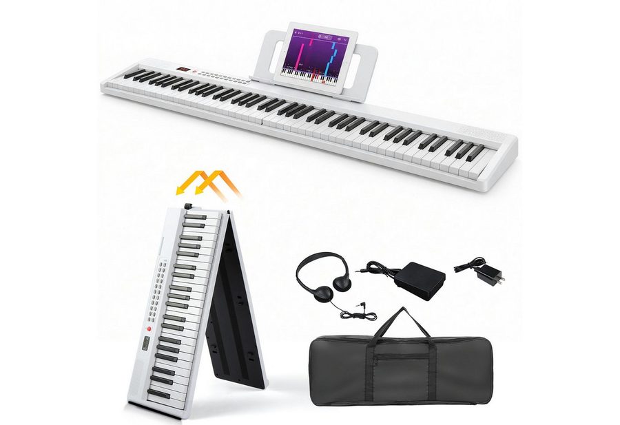 LALAHO Digitalpiano Klappbare E-Keyboard mit 88 Tasten, Klappklavier, Bluetooth und MIDI, tragbar, mit Kopfhörer, Lautsprecher von LALAHO