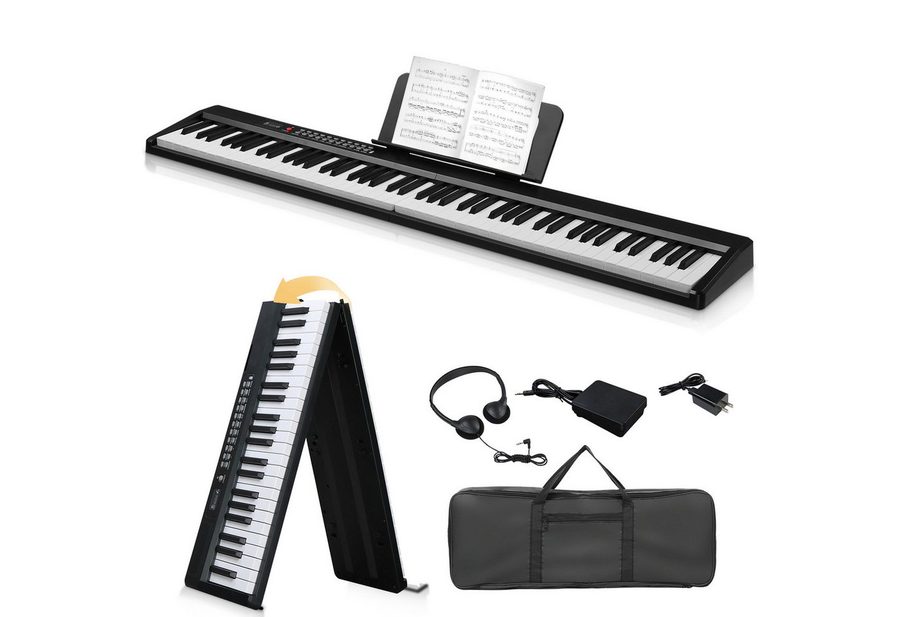 LALAHO Digitalpiano Klappbare E-Keyboard mit 88 Tasten, Klappklavier, Bluetooth und MIDI, tragbar, mit Kopfhörer, Lautsprecher von LALAHO
