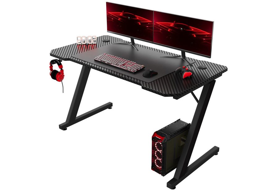 GUNJI Gamingtisch 80/120/140cm Gaming Schreibtisch PC Tisch Z-förmiger (Ergonomischer Gaming Tisch,mit Kopfhörerhaken-ostern geschenke) von GUNJI