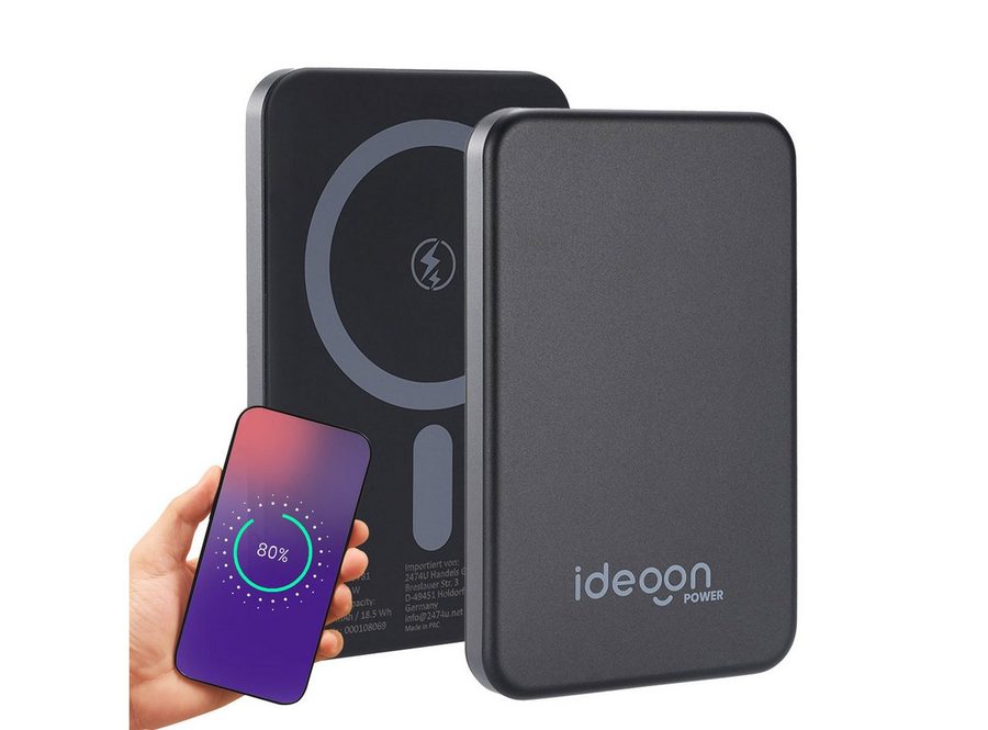 shop'n smile ideoon MagSafe Powerbank 5000 mAh, - Hochwertige kompakte Wireless Powerbank Smartphone-Ladegerät (Schnelles Laden Quick Charge für iPhone & Android) von shop'n smile ideoon