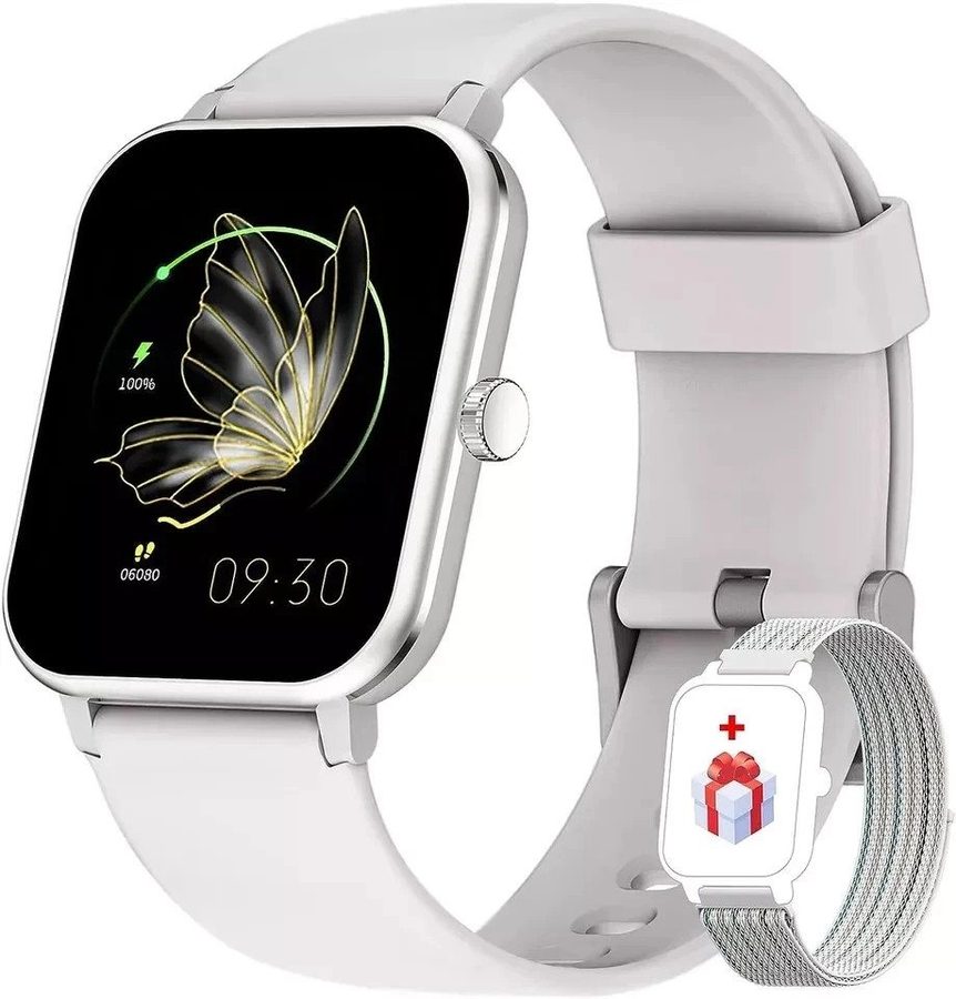 blackview Smartwatch Damen Herren mit 5 Tagen Akkulaufzeit,1,85" HD Touchscreen Smartwatch (1.85 Zoll, iOS/Android) Set, mit Wechselband aus weichemSilikon und Ladekabel, KI-Sprachassistent, Herzfrequenz,SpO₂,Schlaf,100+ Sportmodi, 2 Armband von blackview