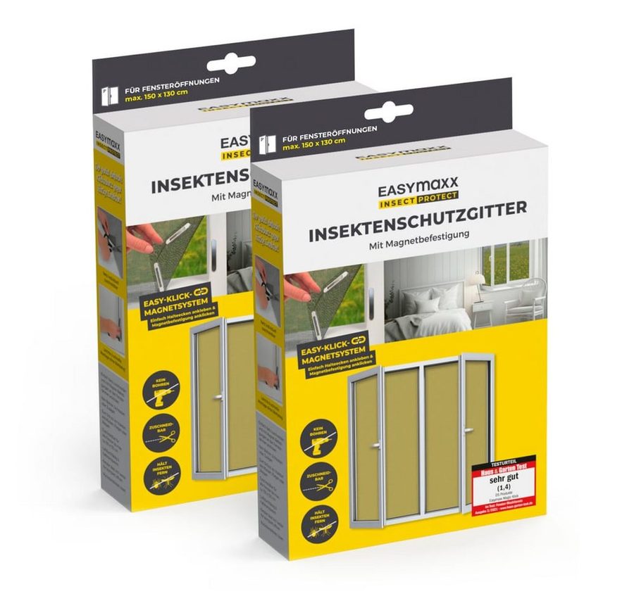 EASYmaxx Insektenschutz-Fensterrahmen Fliegengitter für Fenster mit Magic Click 150 x 130 cm, (2-St), Moskitonetz zuschneidbar, Einfache Montage mit 12 Magneten von EASYmaxx