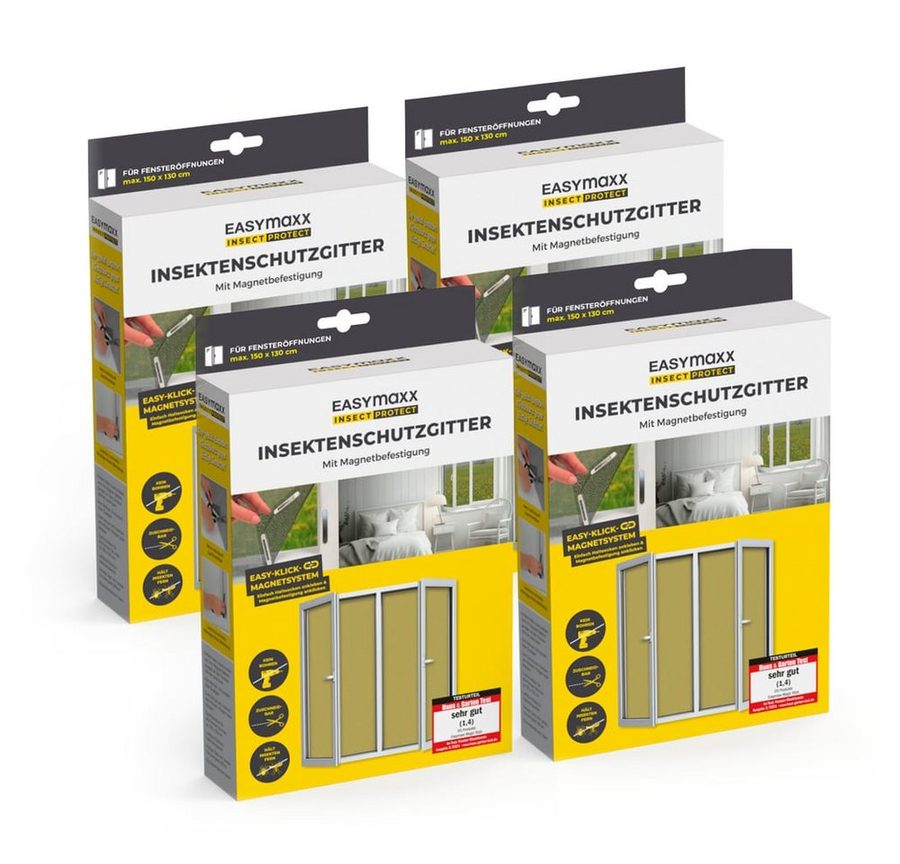 EASYmaxx Insektenschutz-Fensterrahmen Insect Protect Insekten- & Pollenschutzgitter 150 x 130 cm, (4-St), Moskitonetz zuschneidbar, Einfache Montage mit 12 Magneten von EASYmaxx
