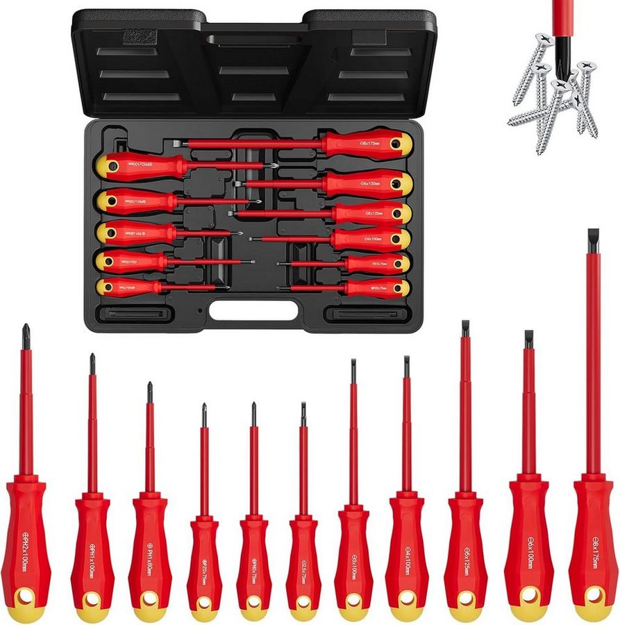Walter Stahl Germany control Schraubendreher 11-teilig Isoliertes Elektriker-Schraubendrehersatz, (Set, 11 St., 11-teiliges lsolierte Schraubendreher set), rutschfeste griffe, magnetische Spitzen und professioneller Koffer von Walter Stahl Germany control