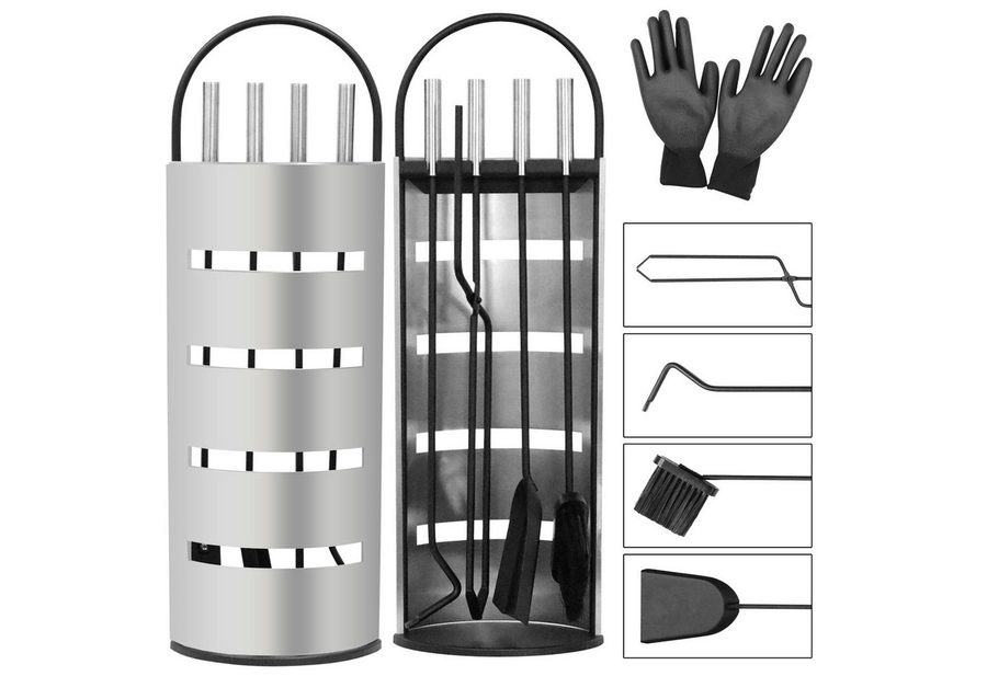 Mucola Kamingarnitur Kaminreinigungs Set 6-tlg. Kaminbesteck Kaminwerkzeuge Ständer, (Set, 6-teiliges), inkl. Ständer, Schürhaken, Ascheschaufel, Besen, Zange Handschuhe von Mucola