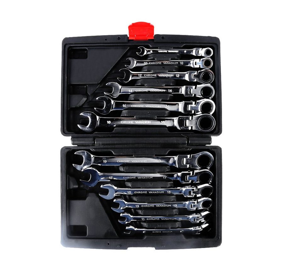 JEOBEST Ratschenringschlüssel Flexibles Gelenk-Ratschenschlüssel-Set, (12-Tlg.,8-19 mm, Metrisch) 72 Zähne Schraubenschlüssel Set von JEOBEST