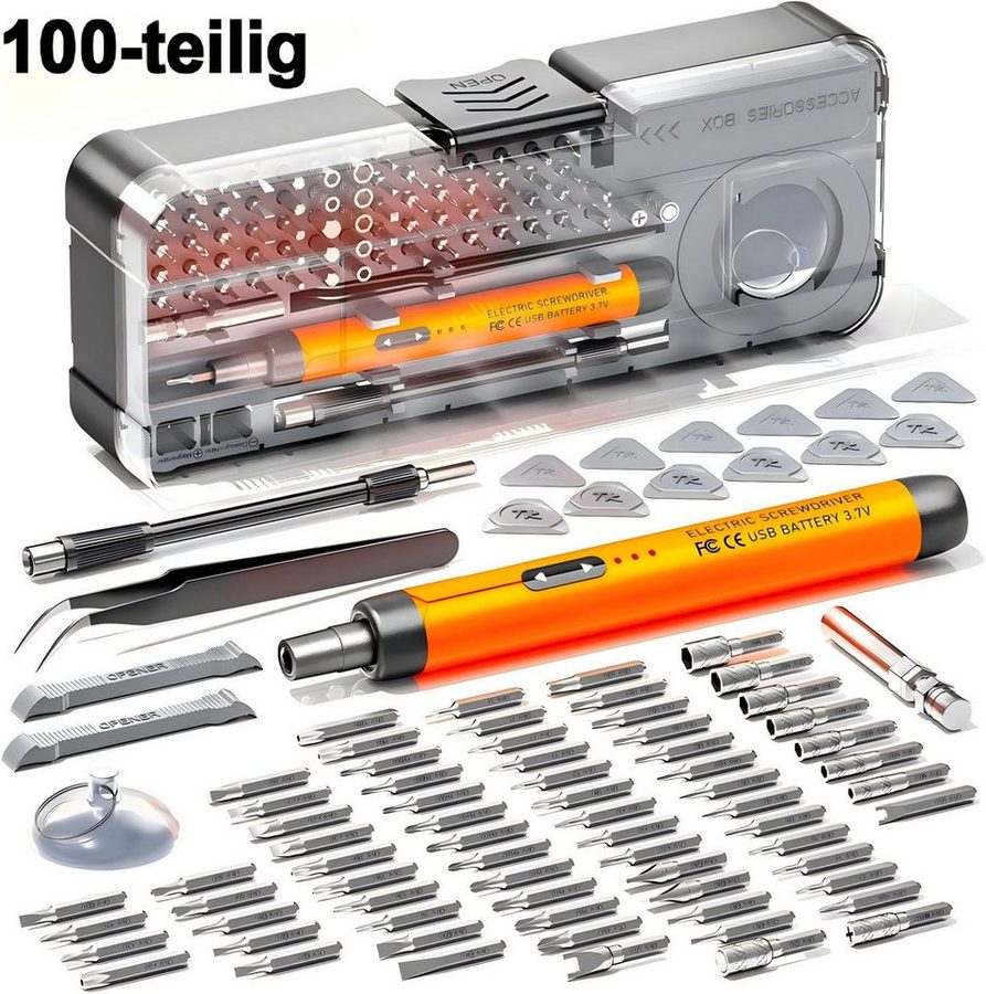 Toomoke Elektro-Schraubendreher Feinmechaniker Werkzeugset, Präzisionsset, (Elektronik-Reparaturset für Smartphone, Laptop, Uhren und Brillen), Elektrischer Präzisionsantrieb, 100 Bits, Magnetaufnahme, USB-C von Toomoke