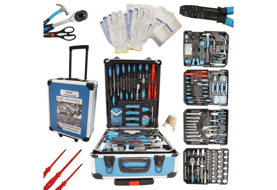 Bituxx Werkzeugtrolley 1200 tlg. (Komplett-Set, 1200 St., Trolley mit 4 bestückten Werkzeugeinlagen), mobil & praktisch: Rollkoffer mit Teleskopgriff und 4 Ebenen, MS-15421 von Bituxx