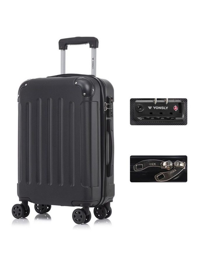 YONSLY Hartschalen-Trolley Premium Hartschalen-Reisekoffer Trolley Kabinenkoffer, 4 Rollen, TSA-Schloss, YKK-Reißverschluss, austauschbare Rollen & Griffe von YONSLY
