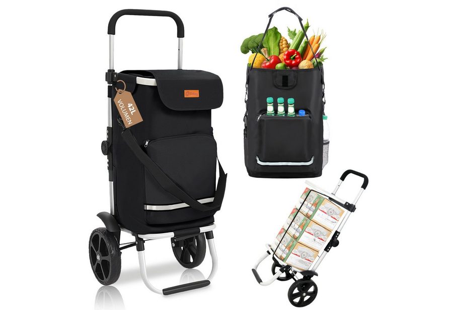 Sekey Einkaufstrolley 3-in-1 mit Kühlfach und Spanngurt, Faltbarer Einkaufswagen 42L & 35kg, 42 l, 3-in-1 Trolley, Sackkarre & Umhängetasche, Ideal für Einkäufe von Sekey