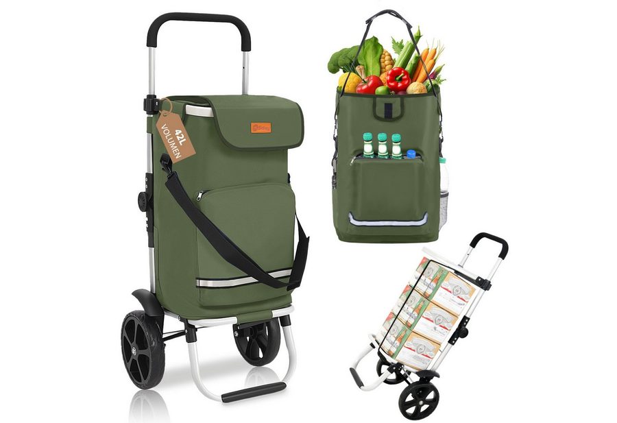 Sekey Einkaufstrolley 3-in-1 mit Kühlfach und Spanngurt, Faltbarer Einkaufswagen 42L & 35kg, 42 l, 3-in-1 Trolley, Sackkarre & Umhängetasche, Ideal für Einkäufe von Sekey