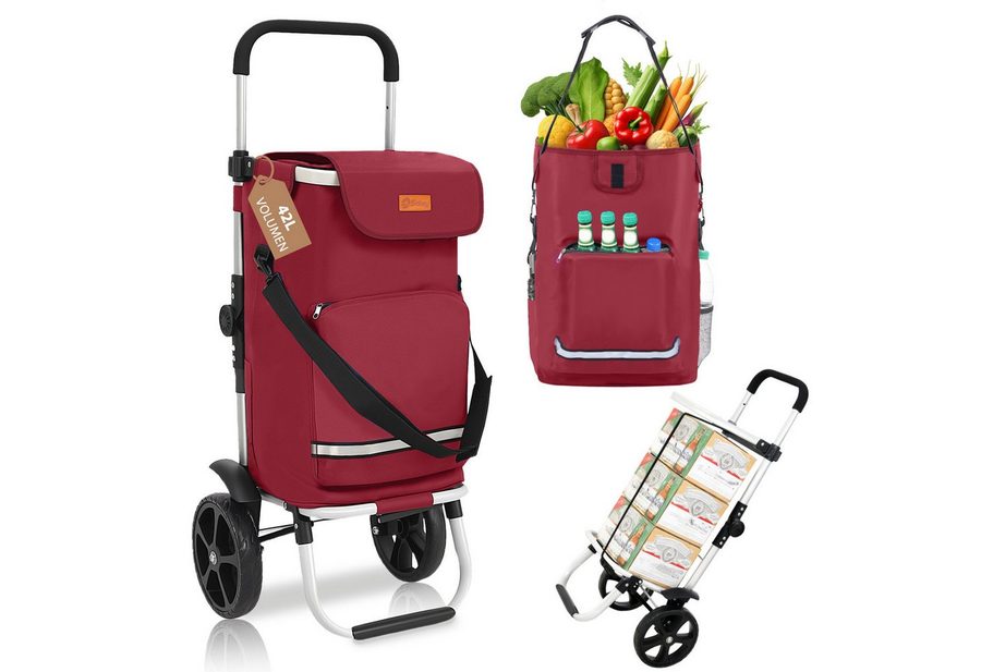 Sekey Einkaufstrolley 3-in-1 mit Kühlfach und Spanngurt, Faltbarer Einkaufswagen 42L & 35kg, 42 l, 3-in-1 Trolley, Sackkarre & Umhängetasche, Ideal für Einkäufe von Sekey