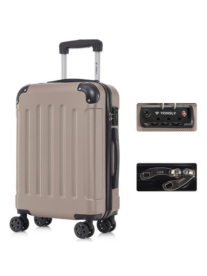 YONSLY Hartschalen-Trolley Premium Hartschalen-Reisekoffer Trolley Kabinenkoffer, 4 Rollen, TSA-Schloss, YKK-Reißverschluss, austauschbare Rollen & Griffe von YONSLY