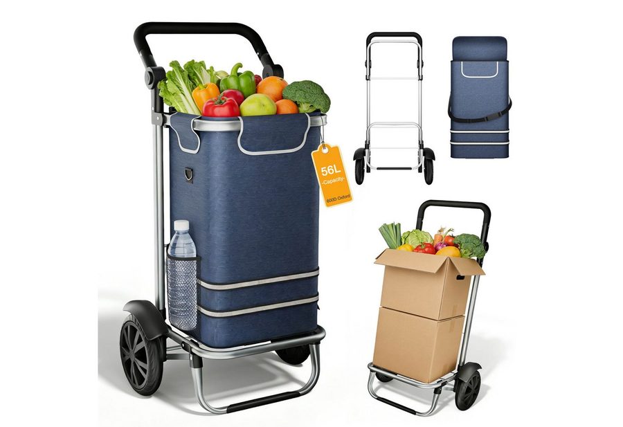 FIVMEN Einkaufstrolley 56L Trolley Einkaufswagen mit Extra Großen Rädern, 3 in 1 Treppensteiger Trolley mit Wasserdichter Tasche und Kühlfach von FIVMEN
