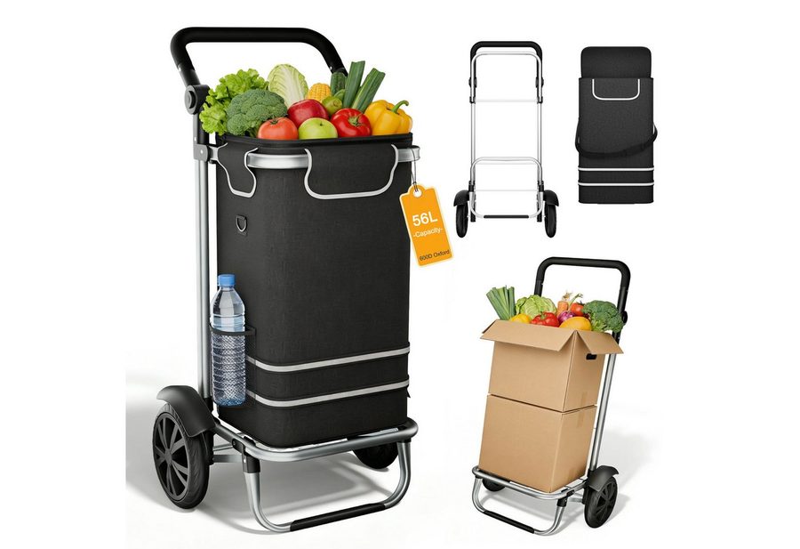 FIVMEN Einkaufstrolley 56L Trolley Einkaufswagen mit Extra Großen Rädern, 3 in 1 Treppensteiger Trolley mit Wasserdichter Tasche und Kühlfach von FIVMEN