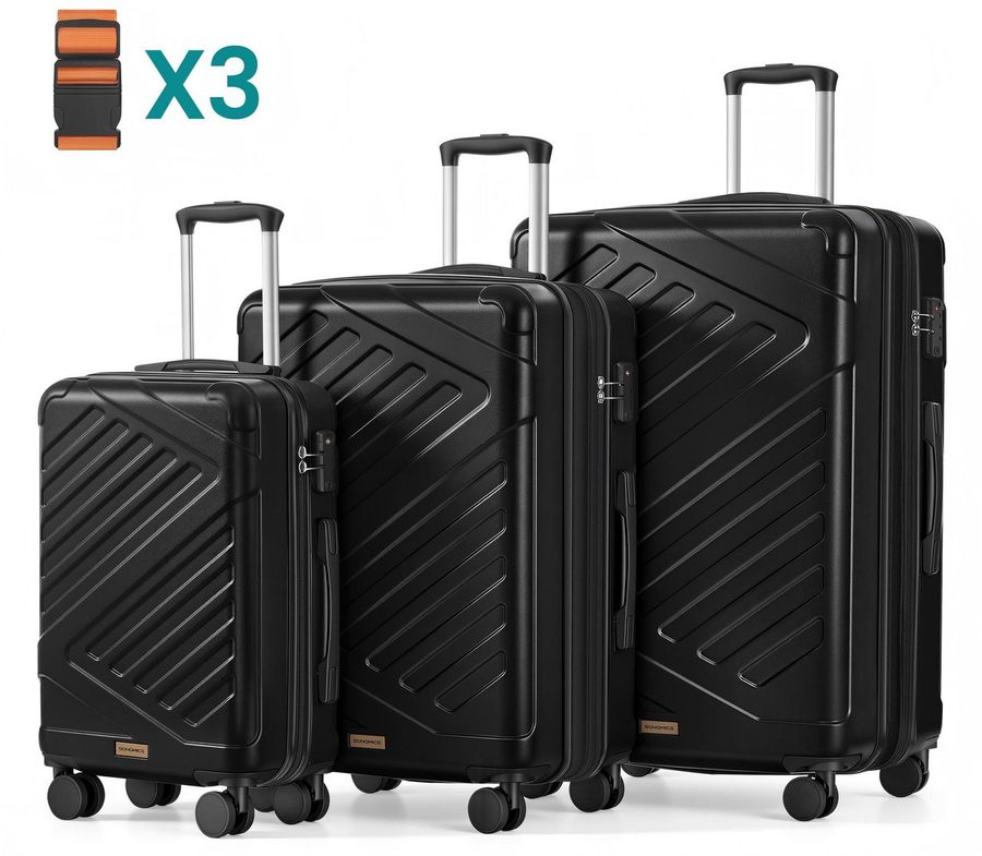 SONGMICS Hartschalen-Trolley Hartschalenkoffer, Handgepäck mit TSA-Schloss Koffergurt & Nassfach, Reisekoffer, Kofferset, ABS Trolley 3-tlg. von SONGMICS