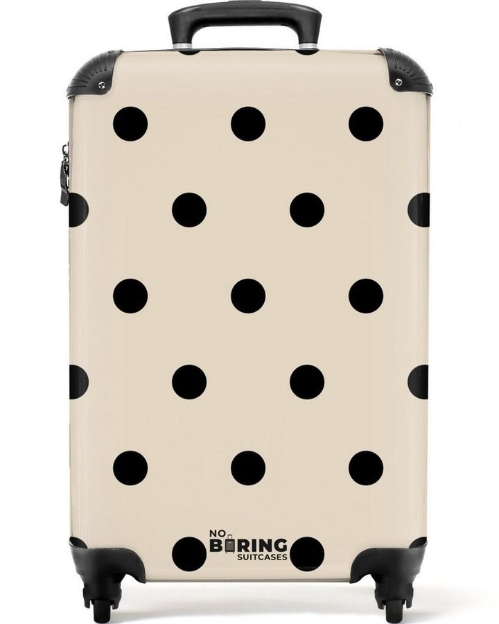 NoBoringSuitcases.com© Hartschalen-Trolley Beigefarbener Hintergrund mit schwarzen Punkten 55x35x20cm, Reisetasche mit Rollen, Koffer Handgepäck Flugzeug von NoBoringSuitcases.com©