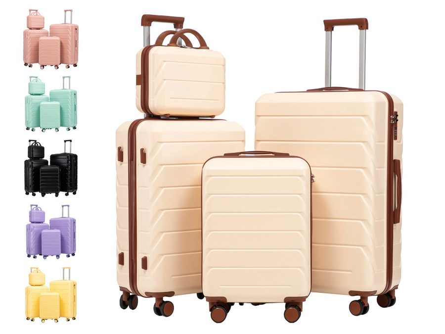 GLP Trolleyset Hartschalen Koffer S-M-L-XL-Set Reisekoffer Trolley, 4 Rollen, (Robustes Koffer-Set aus ABS-Hartschale, 4 tlg., 360° leisen Doppelrollen & verstellbarem Teleskopgriff), für Reisen, Wochenendtrips & Geschäftsreisen von GLP