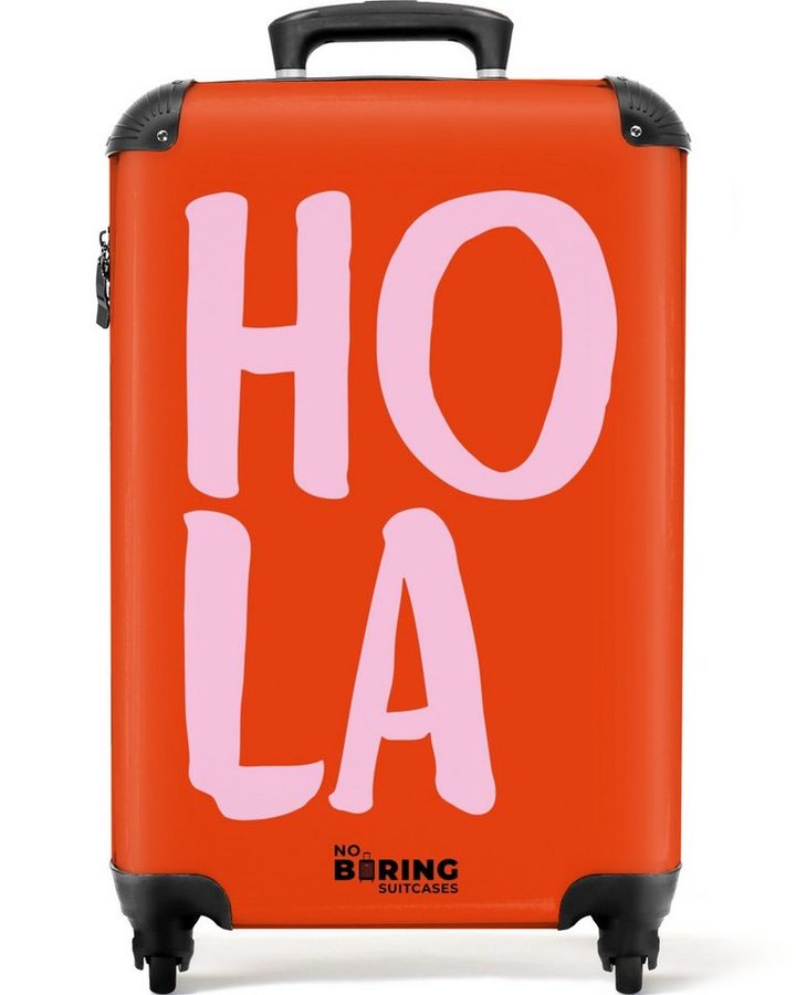 NoBoringSuitcases.com© Hartschalen-Trolley Rot und rosa Zitat 'hola' 55x35x20cm, Handgepäck Koffer & Trolleys, Luggage, Reisekoffer Frauen von NoBoringSuitcases.com©
