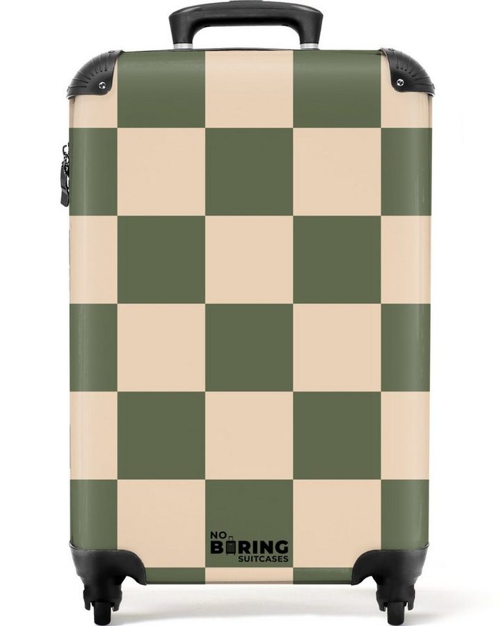 NoBoringSuitcases.com© Hartschalen-Trolley Grün mit beigem Schachbrettmuster 55x35x20cm, Reisekoffer mit 4 Rollen, Carry on luggage, Männer von NoBoringSuitcases.com©