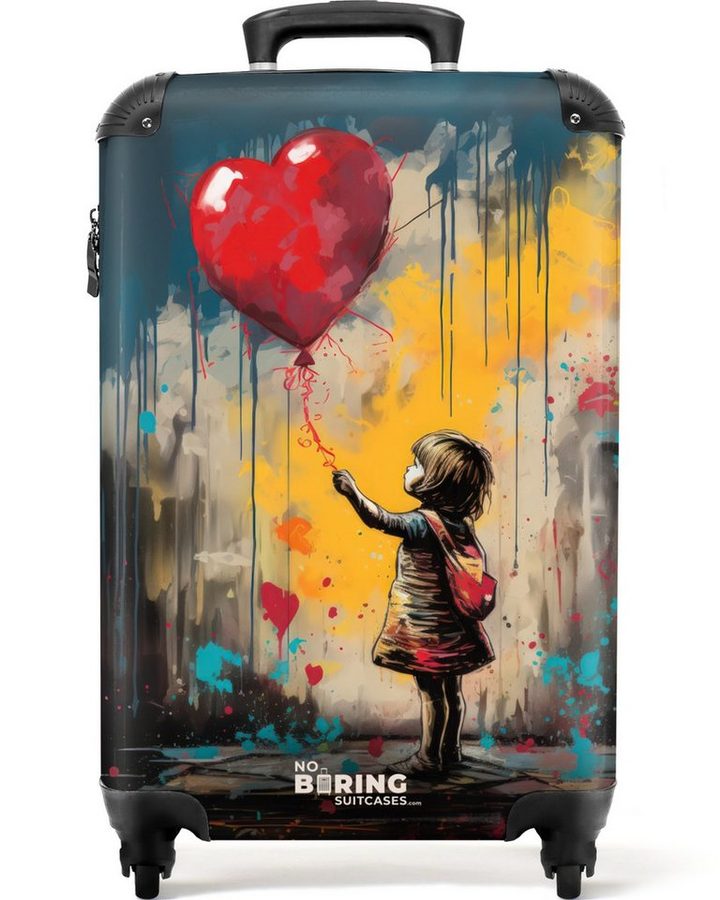 NoBoringSuitcases.com© Hartschalen-Trolley Mädchen mit Luftballon im Graffiti-Stil 55x35x20cm, Reisetasche mit Rollen, Koffer Handgepäck Flugzeug von NoBoringSuitcases.com©
