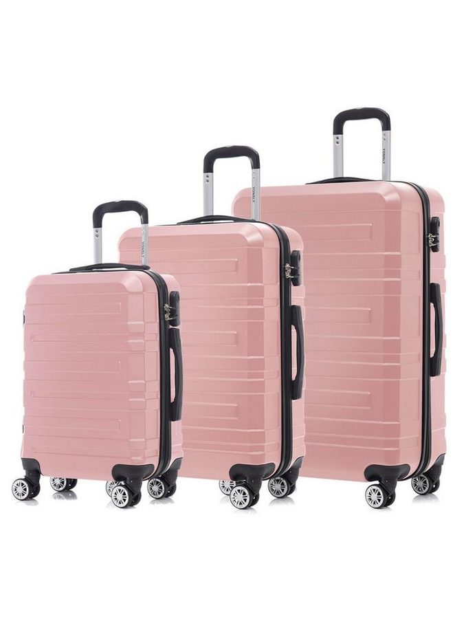 YONSLY Trolleyset Hartschalen-Reisekoffer Trolley Rollkoffer Gepäckset aus ABS, 4 Rollen, (Trolley-Set, 3 tlg., M, L & XL), vier Stellfüße zum seitlichen abstellen von YONSLY
