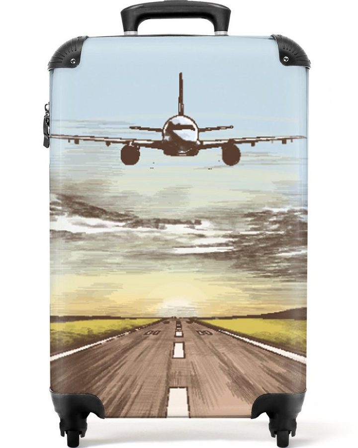 NoBoringSuitcases.com© Hartschalen-Trolley Flugzeug - Flughafen - Sonnenuntergang - Vintage 55x35x20cm, Reisetasche mit Rollen, Koffer Handgepäck Flugzeug von NoBoringSuitcases.com©