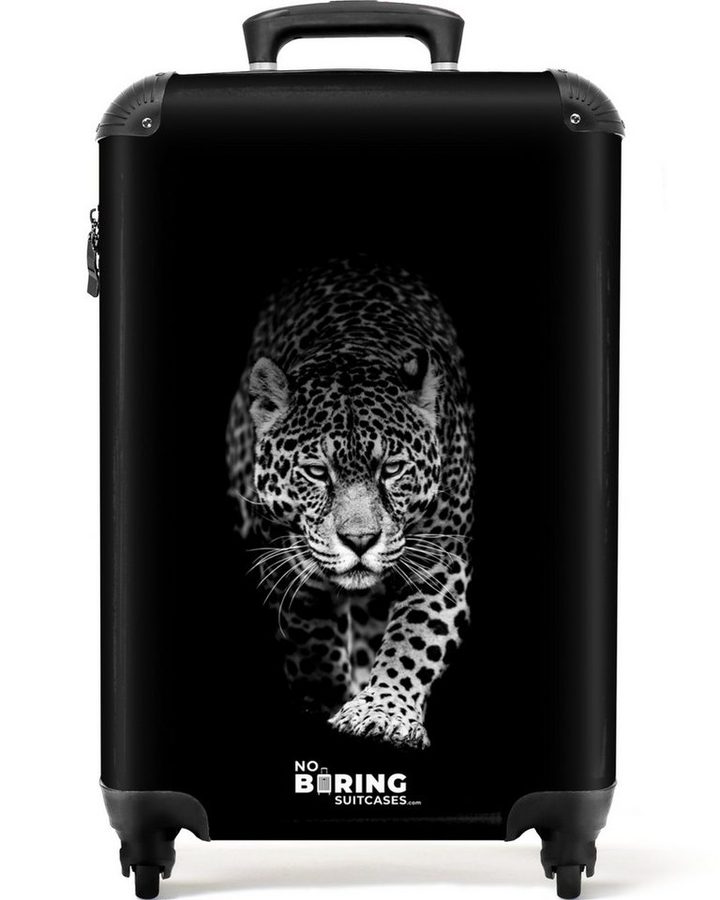 NoBoringSuitcases.com© Hartschalen-Trolley Leopard - Tiere - Schwarz 55x35x20cm, Reisetasche mit Rollen, Koffer Handgepäck Flugzeug von NoBoringSuitcases.com©