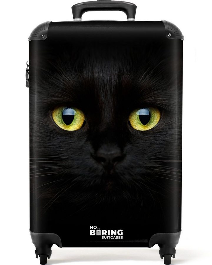 NoBoringSuitcases.com© Hartschalen-Trolley Schwarze Katze mit hellen Augen 55x35x20cm, Reisetasche mit Rollen, Koffer Handgepäck Flugzeug von NoBoringSuitcases.com©