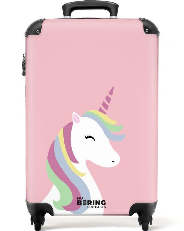 NoBoringSuitcases.com© Kinderkoffer Einhorn - Regenbogen - Pastell - Rosa - Mädchen 55x35x20cm, Kinder Koffer Klein, Trolley Handgepäck, Reisekoffer von NoBoringSuitcases.com©