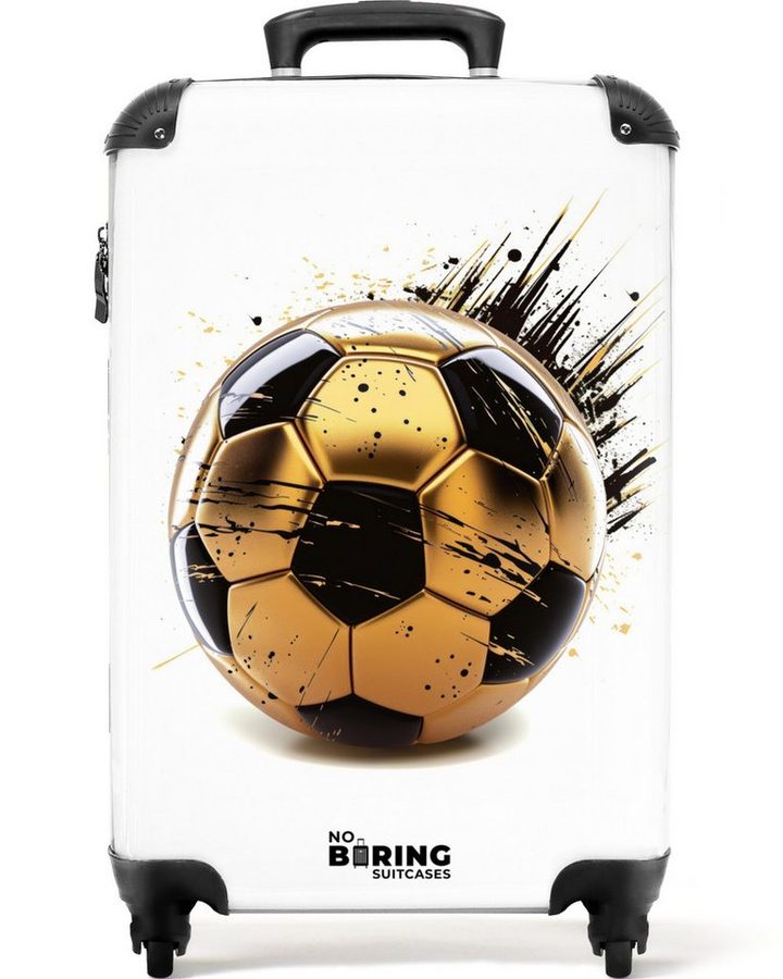 NoBoringSuitcases.com© Kinderkoffer Gold-schwarzer Fußball mit Farbspritzern 55x35x20cm, Kinder Koffer Klein, Trolley Handgepäck, Reisekoffer von NoBoringSuitcases.com©