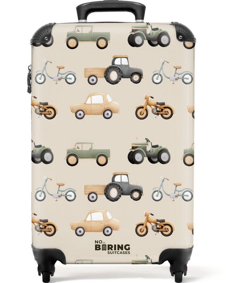 NoBoringSuitcases.com© Kinderkoffer Retro-Fahrzeugmuster 55x35x20cm, Handgepäck Koffer, Hartschalenkoffer Kinder, Reisekoffer Jungen von NoBoringSuitcases.com©