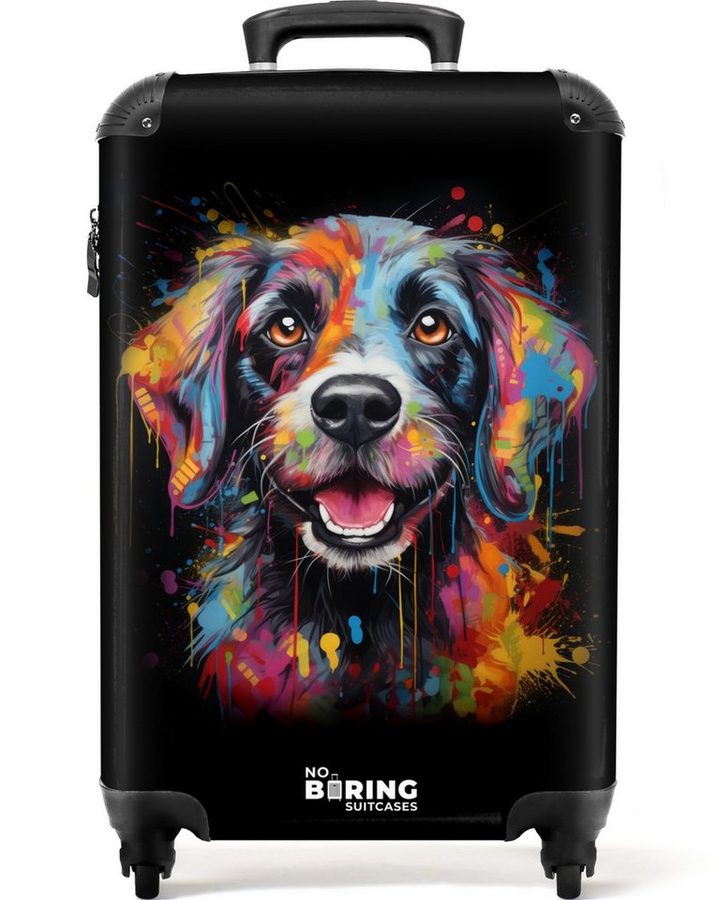 NoBoringSuitcases.com© Hartschalen-Trolley Hund als bunte Graffiti-Kunst 55x35x20cm, Reisetasche mit Rollen, Koffer Handgepäck Flugzeug von NoBoringSuitcases.com©