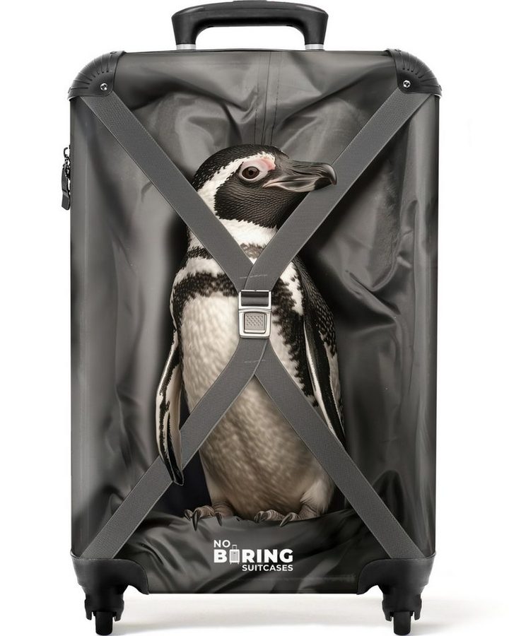 NoBoringSuitcases.com© Hartschalen-Trolley Der Pinguin ist mit von der Partie 55x35x20cm, Reisetasche mit Rollen, Koffer Handgepäck Flugzeug von NoBoringSuitcases.com©