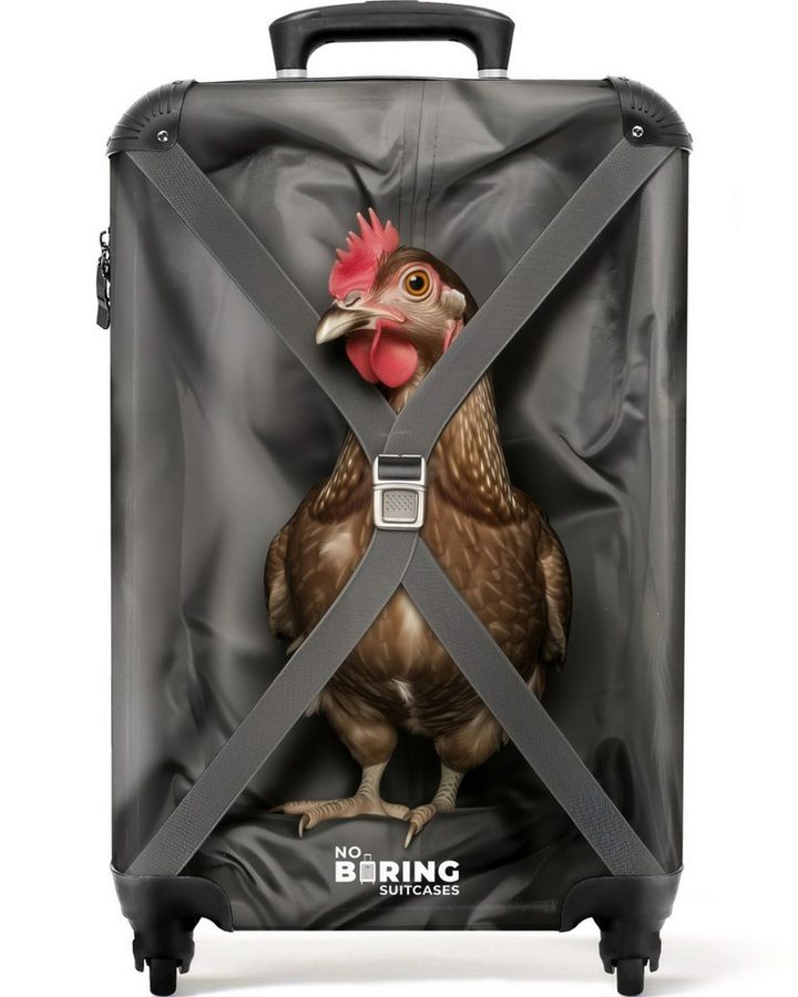 NoBoringSuitcases.com© Hartschalen-Trolley Reisendes Huhn 55x35x20cm, Reisetasche mit Rollen, Koffer Handgepäck Flugzeug von NoBoringSuitcases.com©