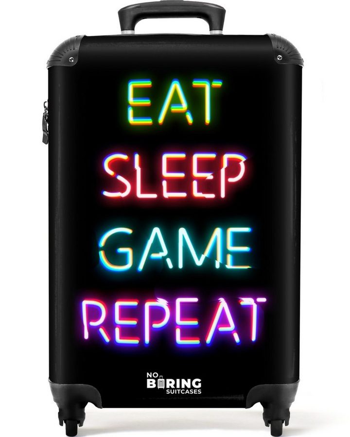 NoBoringSuitcases.com© Kinderkoffer Spiele - Neon - Zitat 55x35x20cm, Kinder Koffer Klein, Trolley Handgepäck, Reisekoffer von NoBoringSuitcases.com©