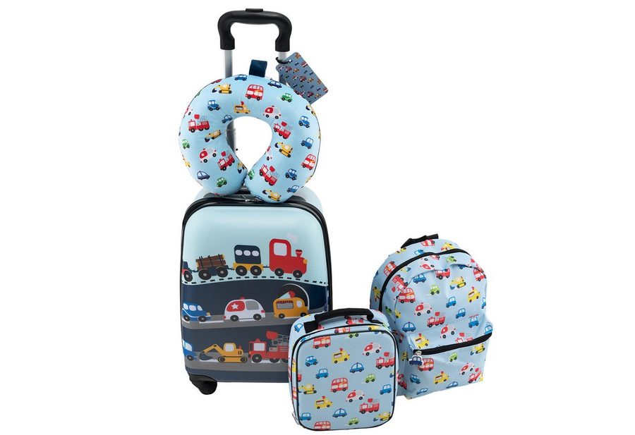 COSTWAY Kinderkoffer Set, 4 Rollen, 5 teiliges Trolley mit Handgepäck, Kissen von COSTWAY