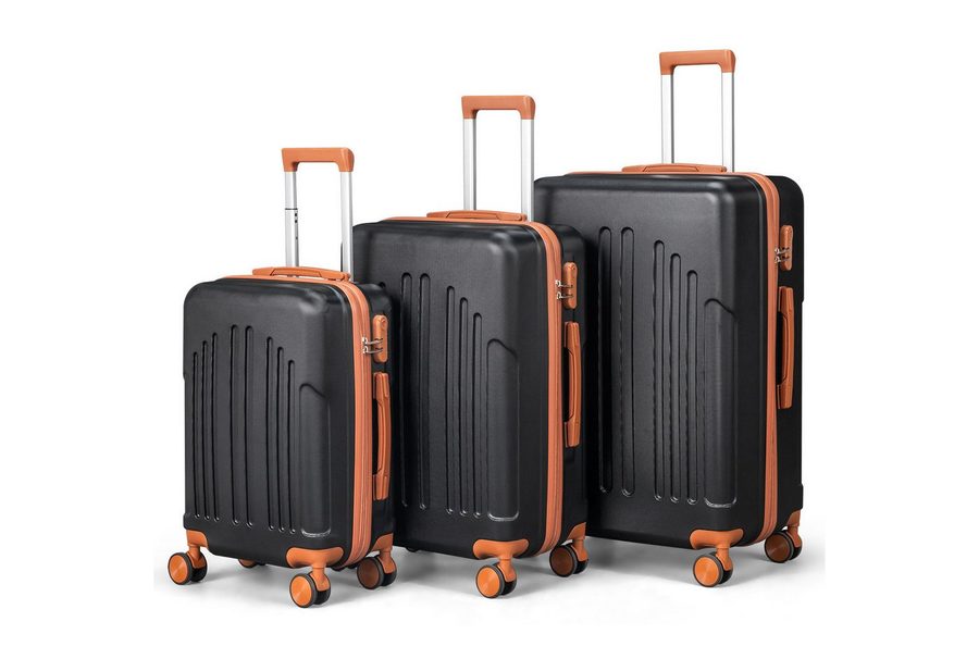 LALAHO Trolleyset Kofferset Hartschalenkoffer Trolley 360° Rollen, 4 Rollen, (3 tlg), Reisekoffer Set mit Handgepäck, Koffer & Trolleys, Schwarz von LALAHO