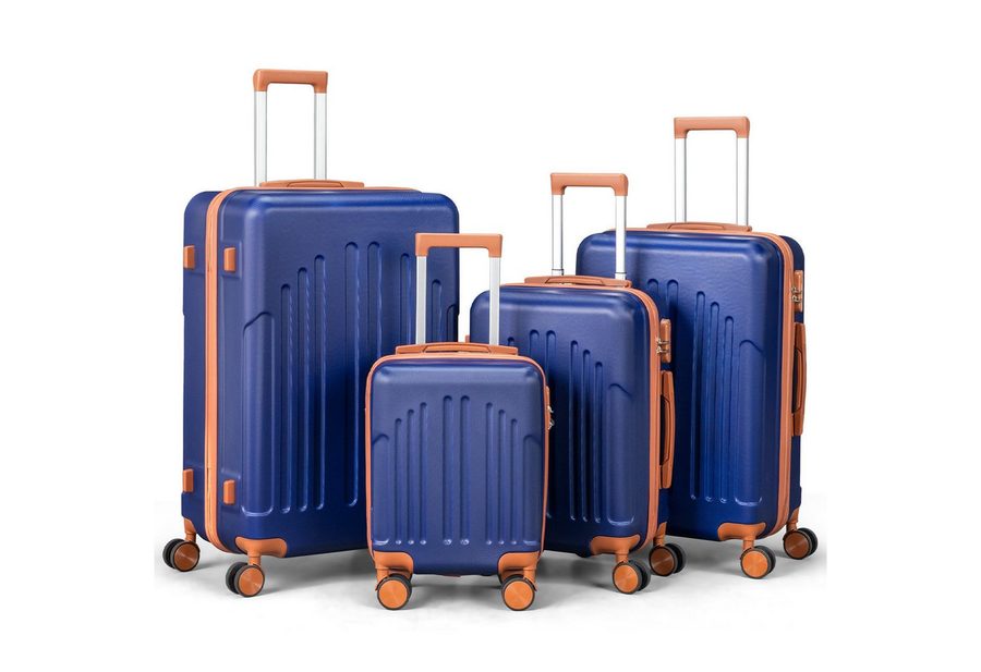 LALAHO Trolleyset Kofferset Hartschalenkoffer Trolley 360° Rollen, 4 Rollen, (4 tlg), Reisekoffer Set mit Handgepäck, Koffer & Trolleys, Dunkelblau von LALAHO