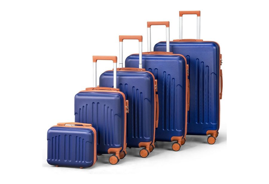 LALAHO Trolleyset Kofferset Hartschalenkoffer Trolley 360° Rollen, 4 Rollen, (5 tlg), Reisekoffer Set mit Kosmetikkoffer, Koffer & Trolleys, Dunkelblau von LALAHO