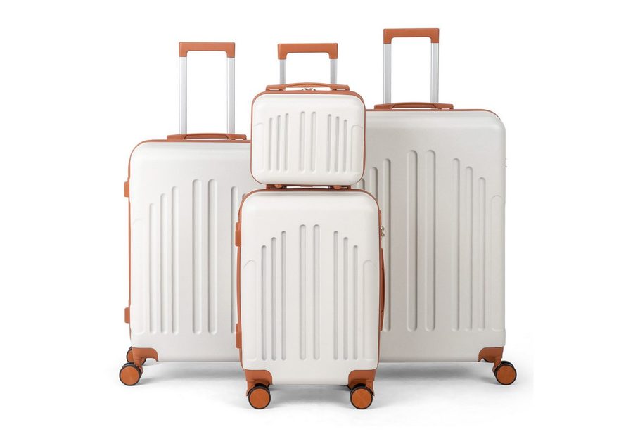 LALAHO Trolleyset 4tlg. Kofferset Hartschalenkoffer Trolley 360° Rollen, 4 Rollen, (4 tlg), Reisekoffer Set mit Handgepäck, Beige von LALAHO
