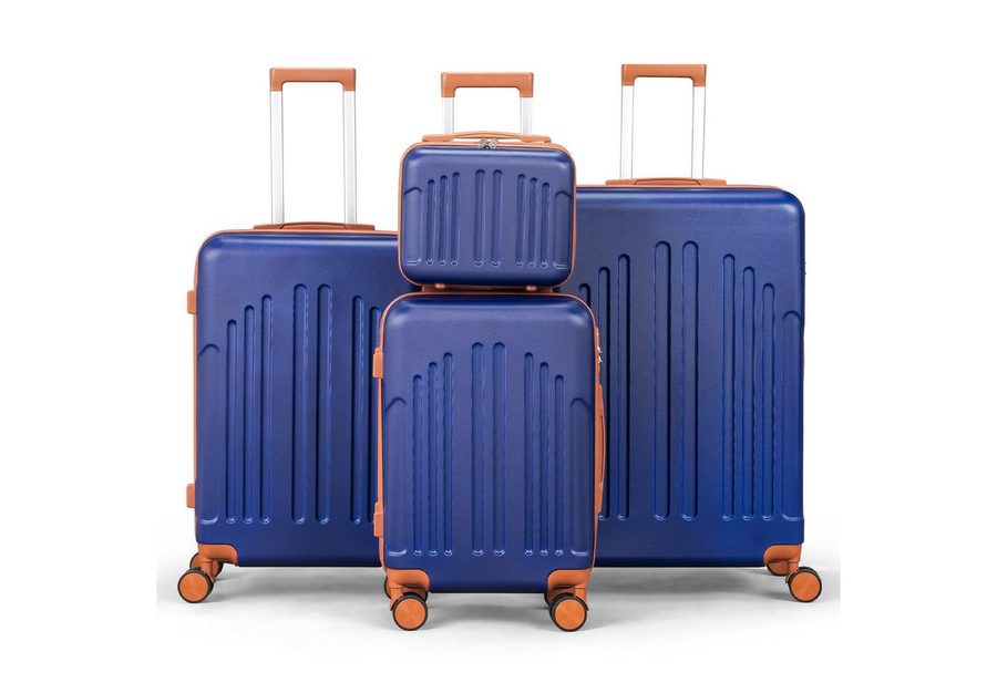 LALAHO Trolleyset 4tlg. Kofferset Hartschalenkoffer Trolley 360° Rollen, 4 Rollen, (4 tlg), Reisekoffer Set mit Handgepäck, Dunkelblau von LALAHO