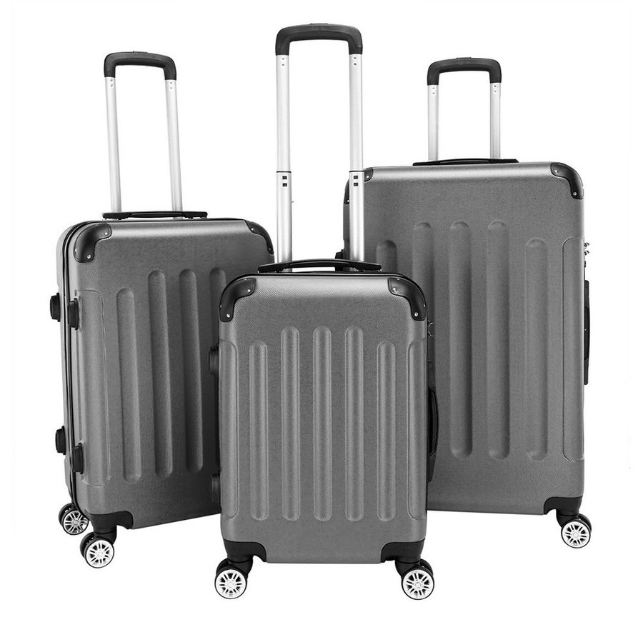 LALAHO Trolleyset Reisekoffer Set Hartschalenkoffer Trolley mit 360° Rollen, 4 Rollen, (3 tlg), Koffer Set aus ABS mit Teleskopstange, Handgepäck, Dunkelgrau von LALAHO