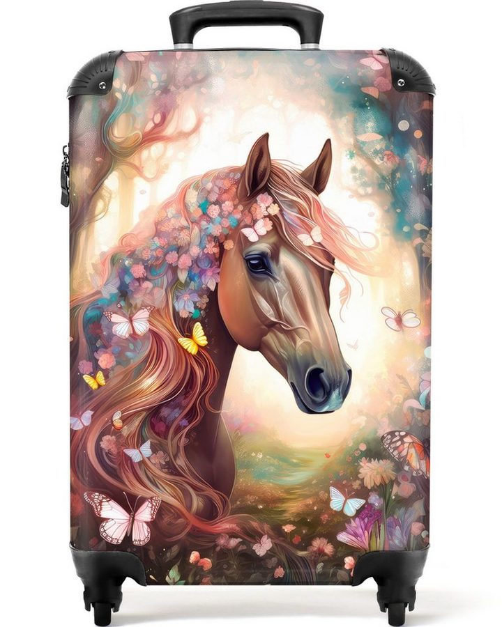 NoBoringSuitcases.com© Kinderkoffer Pferd - Natur - Blumen - Schmetterlinge - Wald 55x35x20cm, Handgepäck-Koffer, Kinderkoffer, Reisekoffer Mädchen von NoBoringSuitcases.com©