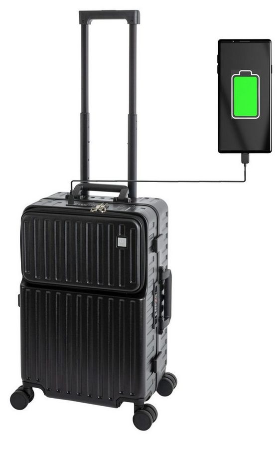 Travelhouse Hartschalen-Trolley Roma, 4 Rollen, mit USB und Getränkehalter Aluminium-Rahmen & Polycarbonat Hartschale von Travelhouse