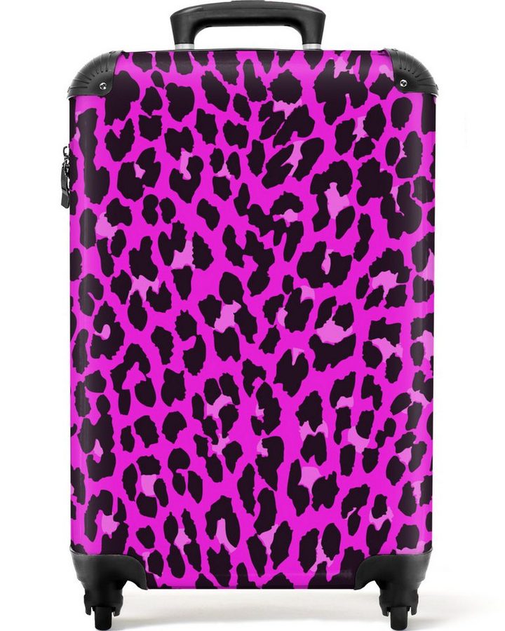 NoBoringSuitcases.com© Hartschalen-Trolley Panther Druck - Rosa - Neon - Mädchen - Kinder 55x35x20cm, Handgepäck-Koffer, Kinderkoffer, Reisekoffer Mädchen von Noboringsuitcases.Com