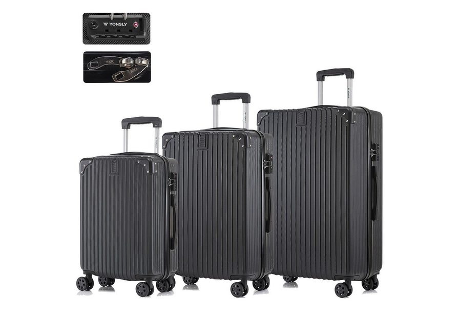 YONSLY Trolleyset Hartschalen Reisekoffer Trolley für Kurztrip, Urlaub und Familie, 4 Rollen, (M-L-XL Set, 3 tlg., Handgepäck-, Reise- und XL-Koffer), mit TSA-Schloss, YKK-Reißverschluss und austauschbaren Rollen von YONSLY