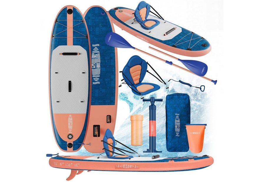 GUNJI Inflatable SUP-Board Aufblasbares 320*80*15CM stehendes Zellstoffbrett Tragfähigkeit 130KG, (Mit Kajaksitz, Rucksack, Pumpe, Doppelpaddeln, Sportkamerahalter, wasserdichter Handytasche, ideal zum Surfen, Angeln) von GUNJI