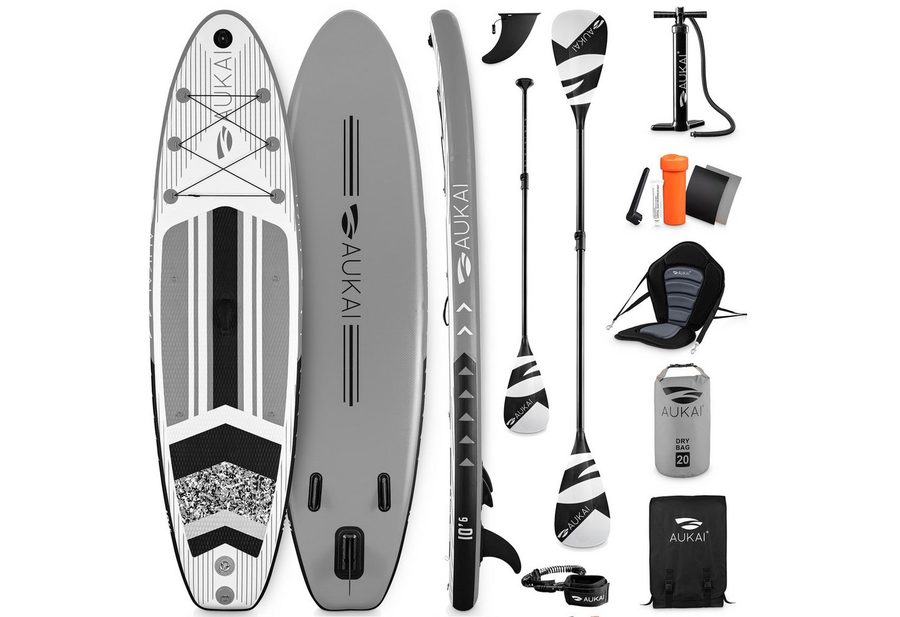Aukai SUP-Board PRO 320cm, 2in1 Aufblasbares Stand up Paddle Set mit Kajak-Sitz, (Action-Cam-Halterung, Fußschlaufe, Pumpe, Rucksack, AquaBag), Komplettsett - 5 Jahre Garantie von Aukai