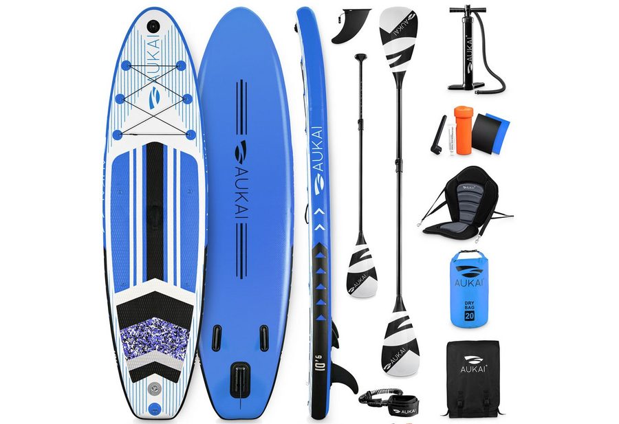 Aukai SUP-Board PRO 320cm, 2in1 Aufblasbares Stand up Paddle Set mit Kajak-Sitz, (Action-Cam-Halterung, Fußschlaufe, Pumpe, Rucksack, AquaBag), Komplettsett - 5 Jahre Garantie von Aukai
